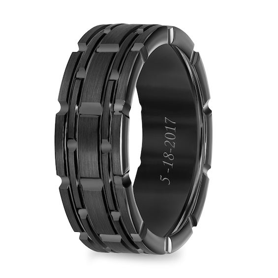Triton 8.0mm Engravable Brushed Chain Link Comfort-Fit Wedding Band in Gunmetal Grey Tungsten (1 Line)