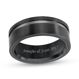 Triton 8.0mm Engravable Satin Groove Comfort-Fit Wedding Band in Black Tungsten (1 Line)