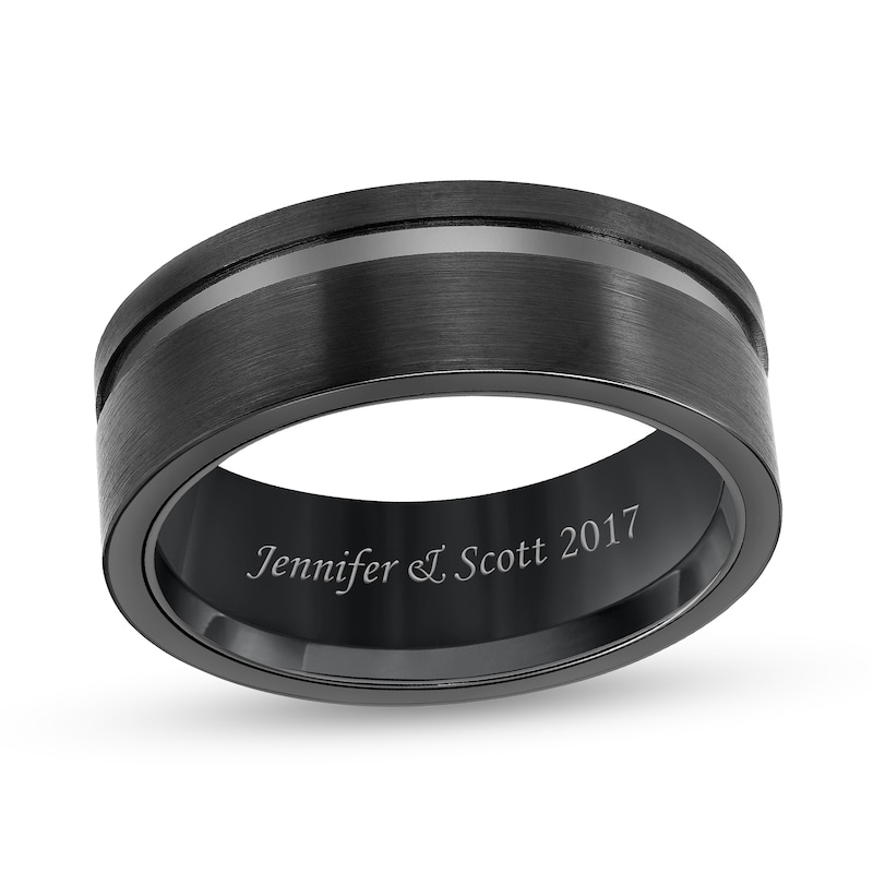 Main Image 1 of Triton 8.0mm Engravable Satin Groove Comfort-Fit Wedding Band in Black Tungsten (1 Line)