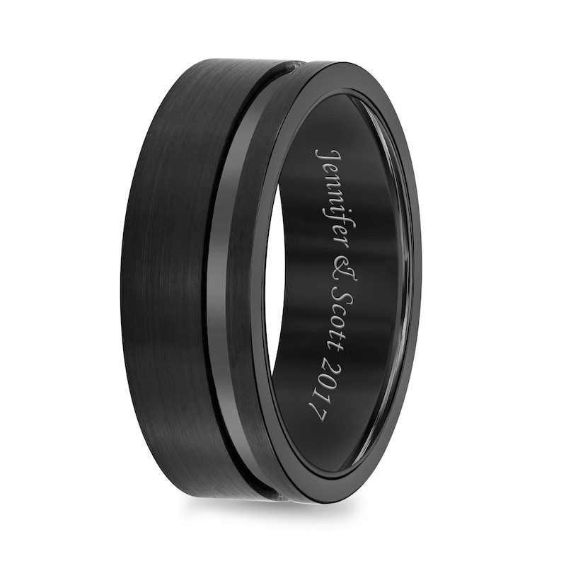 Main Image 3 of Triton 8.0mm Engravable Satin Groove Comfort-Fit Wedding Band in Black Tungsten (1 Line)