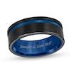Thumbnail Image 0 of Triton Men's 8.0mm Engravable Brushed Groove Comfort-Fit Wedding Band in Black and Blue Tungsten (1 Line)