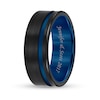 Thumbnail Image 3 of Triton 8.0mm Engravable Brushed Groove Comfort-Fit Wedding Band in Black and Blue Tungsten (1 Line)