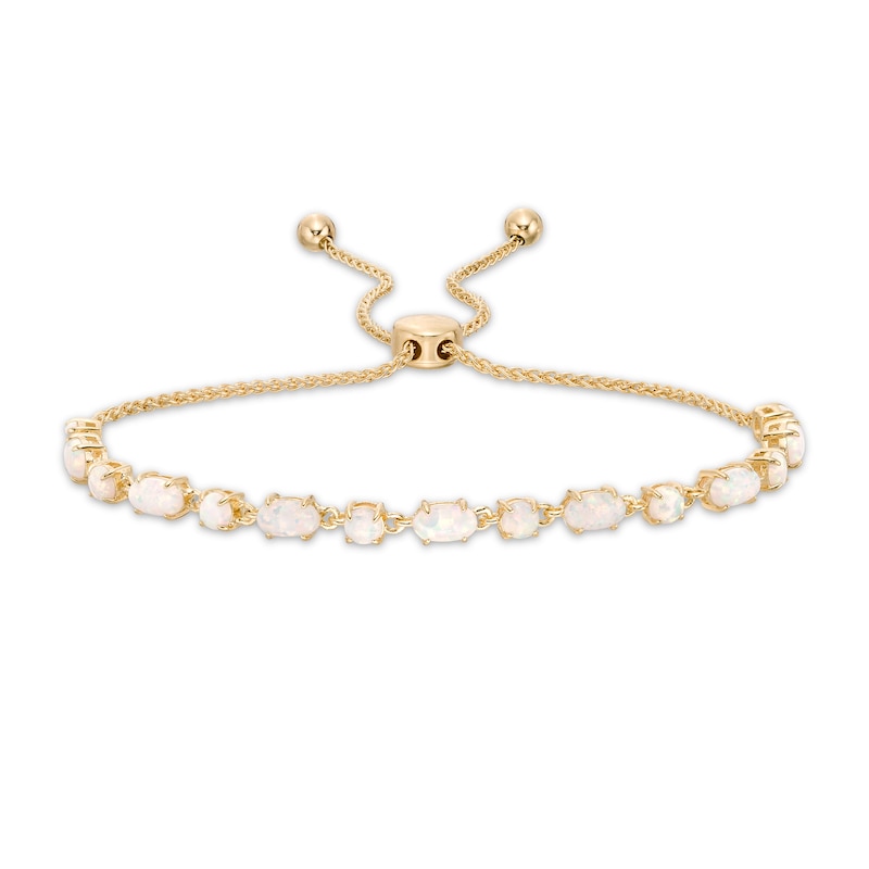 Main Image 1 of Alternating Oval and Round Lab-Created Opal Bolo Bracelet in Sterling Silver with 18K Gold Plate - 9.0"