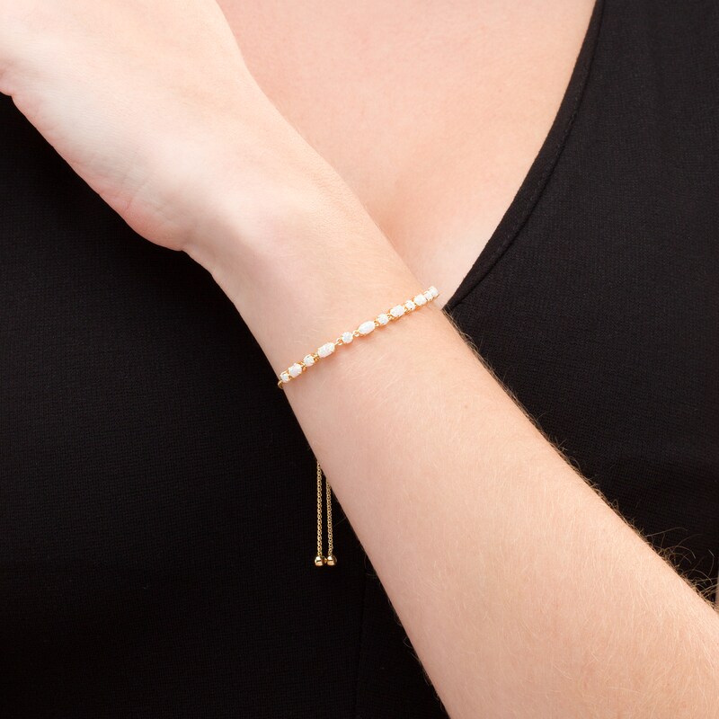 Main Image 2 of Alternating Oval and Round Lab-Created Opal Bolo Bracelet in Sterling Silver with 18K Gold Plate - 9.0"