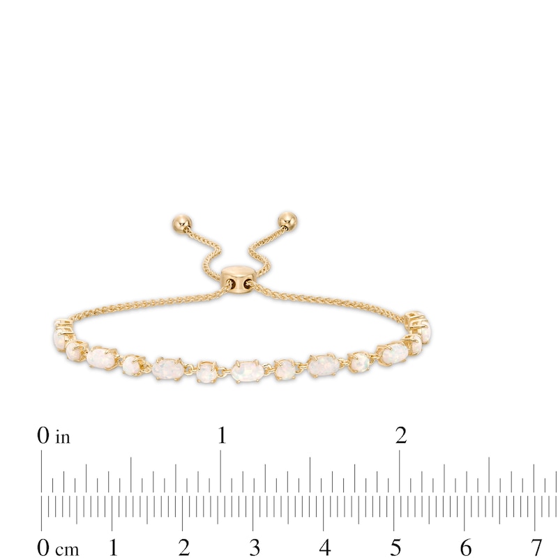 Main Image 3 of Alternating Oval and Round Lab-Created Opal Bolo Bracelet in Sterling Silver with 18K Gold Plate - 9.0"