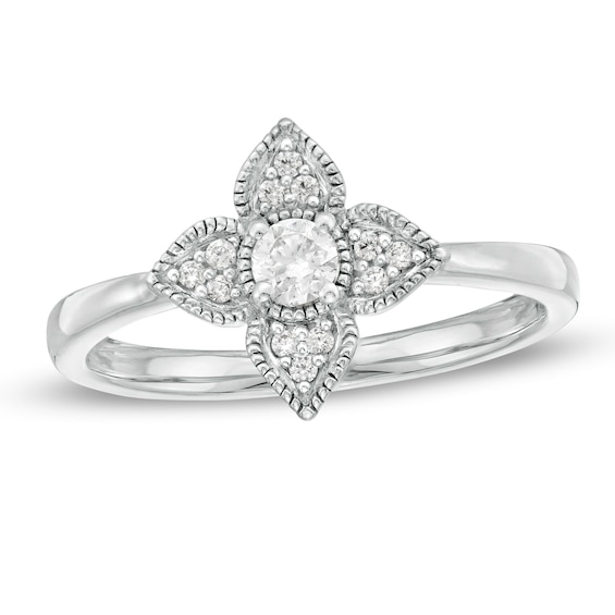 1/5 CT. T.w. Diamond Flower Frame Vintage-Style Promise Ring in 10K White Gold