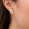 Thumbnail Image 2 of Oval Morganite and Lab-Created White Sapphire Scallop Frame Stud Earrings in Sterling Silver with 18K Rose Gold Plate