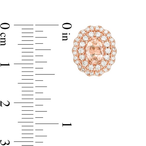 Oval Morganite and Lab-Created White Sapphire Scallop Frame Stud Earrings in Sterling Silver with 18K Rose Gold Plate