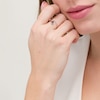 Thumbnail Image 2 of Pear-Shaped Blue Sapphire and 1/20 CT. T.W. Diamond Open Shank Ring in 10K White Gold - Size 7