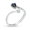 Thumbnail Image 3 of Pear-Shaped Blue Sapphire and 1/20 CT. T.W. Diamond Open Shank Ring in 10K White Gold - Size 7