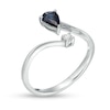 Thumbnail Image 2 of Pear-Shaped Blue Sapphire and 1/20 CT. T.W. Diamond Open Shank Ring in 10K White Gold - Size 7