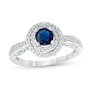 Thumbnail Image 0 of 5.0mm Blue Sapphire and 1/5 CT. T.W. Diamond Double Frame Ring in 10K White Gold