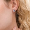 Thumbnail Image 1 of 4.0mm Blue Sapphire and 1/3 CT. T.W. Diamond Cushion Frame Stud Earrings in 10K White Gold