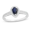 Thumbnail Image 1 of Pear-Shaped Blue Sapphire and 1/8 CT. T.W. Diamond Vintage-Style Frame Ring in 10K White Gold