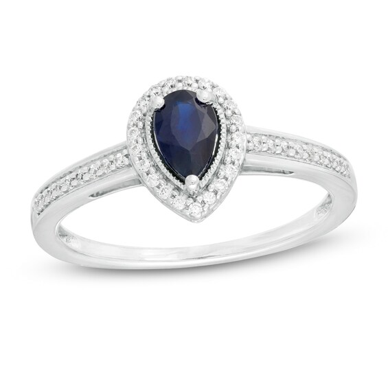 Pear-Shaped Blue Sapphire and 1/8 CT. T.w. Diamond Vintage-Style Frame Ring in 10K White Gold