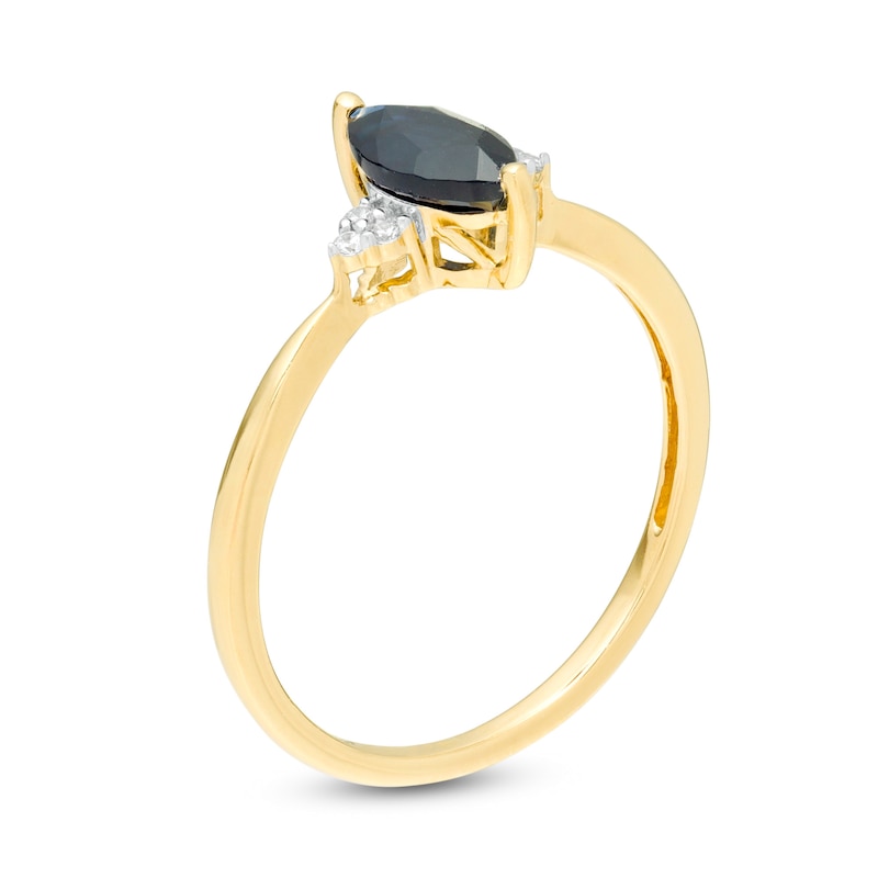 Main Image 3 of Marquise Blue Sapphire and Diamond Accent Tri-Sides Ring in 10K Gold