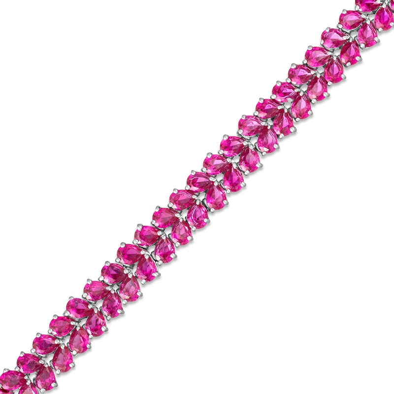 Main Image 1 of Pear-Shaped Lab-Created Ruby Mirrored Double Row Bracelet in Sterling Silver - 7.25"