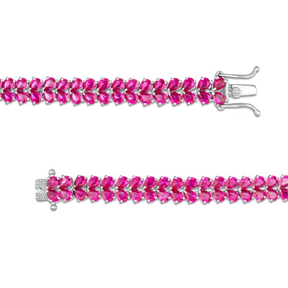 Pear-Shaped Lab-Created Ruby Mirrored Double Row Bracelet in Sterling Silver - 7.25"