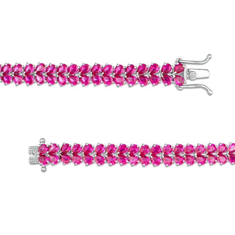 Main Image 3 of Pear-Shaped Lab-Created Ruby Mirrored Double Row Bracelet in Sterling Silver - 7.25"