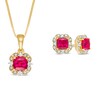 Thumbnail Image 1 of Cushion-Cut Lab-Created Ruby and White Sapphire Ornate Two Piece Set in Sterling Silver with 14K Gold Plate