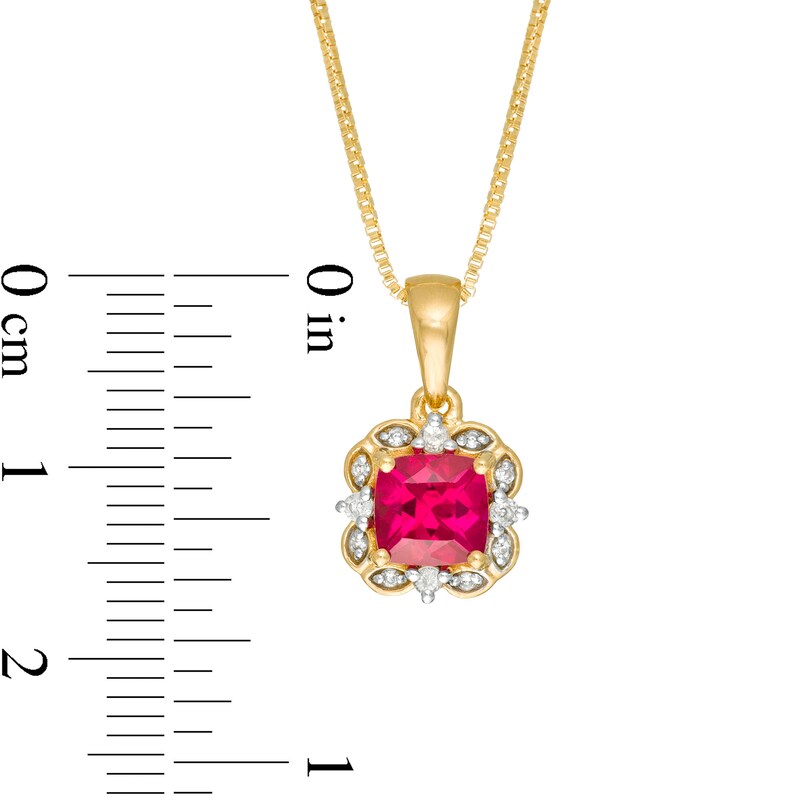 Main Image 3 of Cushion-Cut Lab-Created Ruby and White Sapphire Ornate Two Piece Set in Sterling Silver with 14K Gold Plate