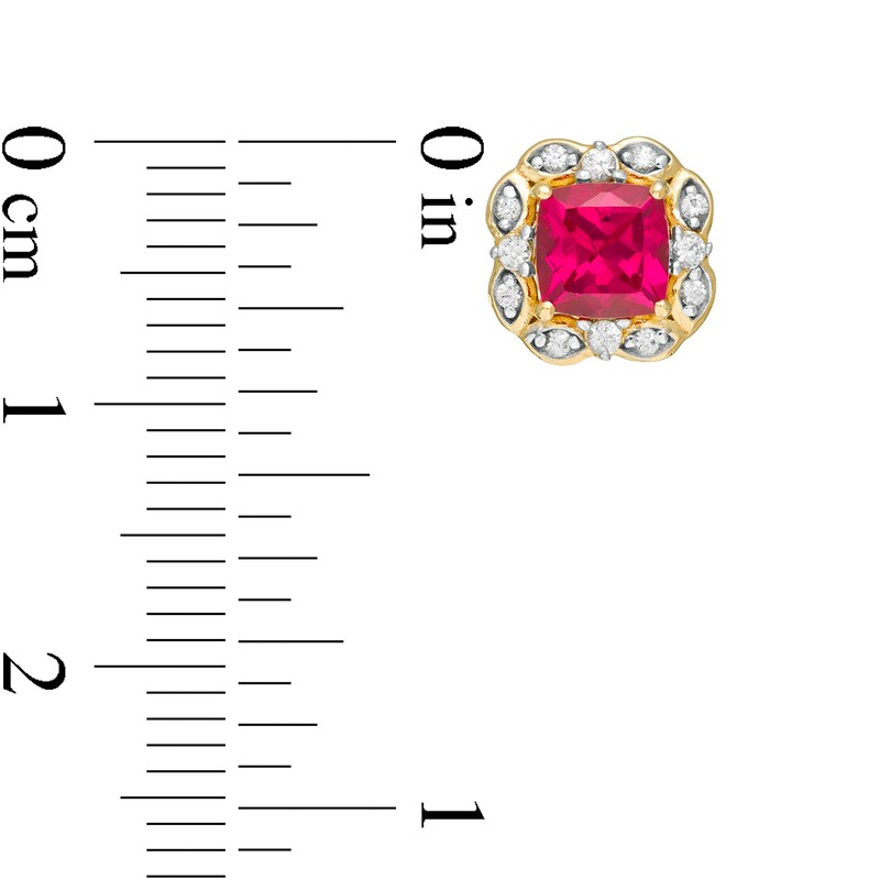 Main Image 4 of Cushion-Cut Lab-Created Ruby and White Sapphire Ornate Two Piece Set in Sterling Silver with 14K Gold Plate