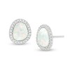Thumbnail Image 1 of Pear-Shaped Lab-Created Opal and White Sapphire Abstract Frame Stud Earrings in Sterling Silver