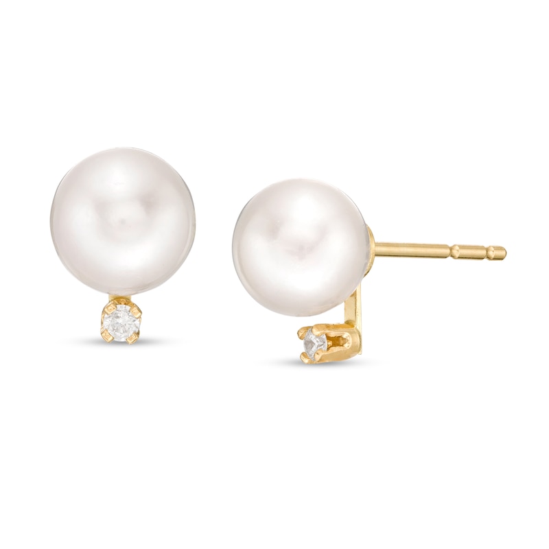Main Image 1 of IMPERIAL® 6.5-7.0mm Akoya Cultured Pearl and 1/20 CT. T.W. Diamond Stud Earrings in 14K Gold
