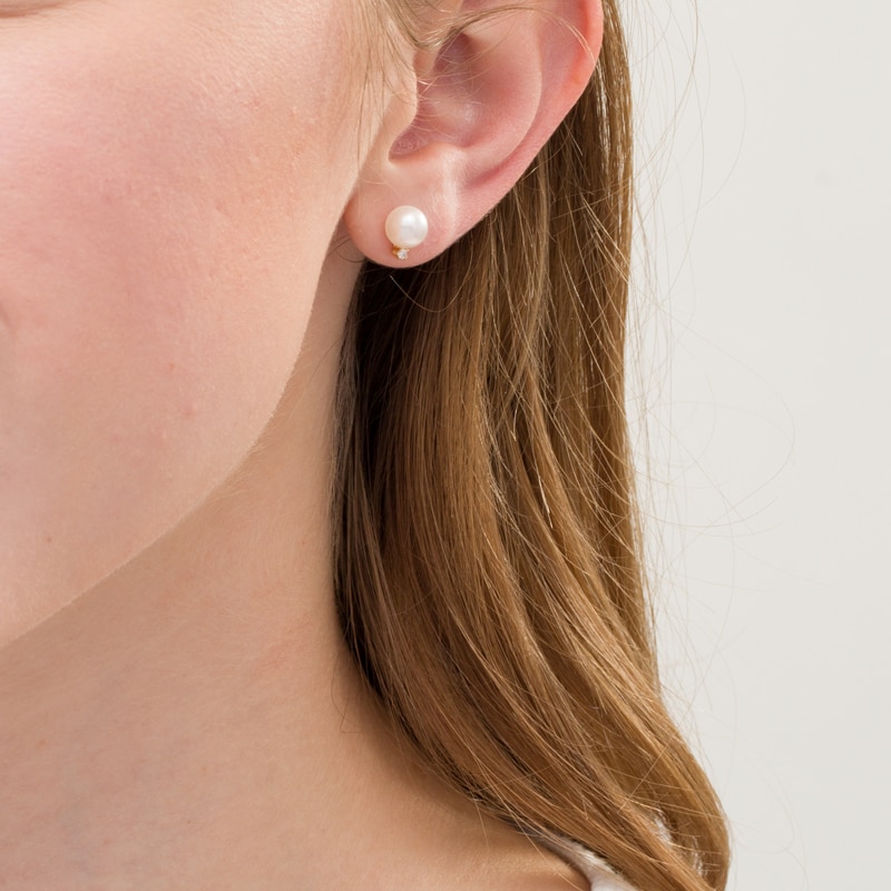 Main Image 2 of IMPERIAL® 6.5-7.0mm Akoya Cultured Pearl and 1/20 CT. T.W. Diamond Stud Earrings in 14K Gold
