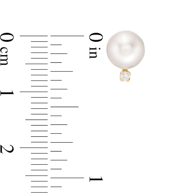 Main Image 3 of IMPERIAL® 6.5-7.0mm Akoya Cultured Pearl and 1/20 CT. T.W. Diamond Stud Earrings in 14K Gold