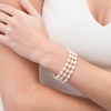 Thumbnail Image 2 of IMPERIAL® Freshwater Cultured Pearl and Diamond-Cut Bead Triple Strand Bracelet with Sterling Silver Clasp-7.25"