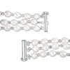 Thumbnail Image 2 of IMPERIAL® Cultured Freshwater Pearl and Diamond-Cut Bead Triple Strand Bracelet with Sterling Silver Clasp - 7.25"