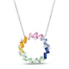 Thumbnail Image 0 of Tilted Baguette-Cut Lab-Created Multi-Color Sapphire Open Circle Pendant in Sterling Silver