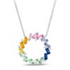 Thumbnail Image 1 of Tilted Baguette-Cut Lab-Created Multi-Color Sapphire Open Circle Pendant in Sterling Silver
