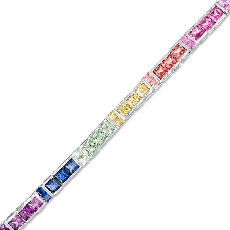 Princess-Cut Lab-Created Multi-Color Sapphire Rainbow Tennis Bracelet in Sterling Silver - 7.25"