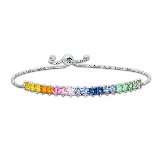 Princess-Cut Lab-Created Multi-Color Sapphire Rainbow Bolo Bracelet in Sterling Silver - 8.0"