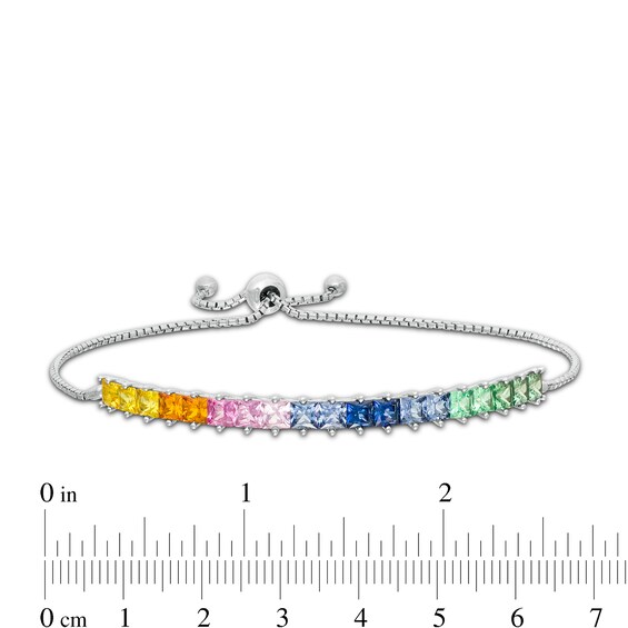 Princess-Cut Lab-Created Multi-Color Sapphire Rainbow Bolo Bracelet in Sterling Silver - 8.0"