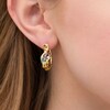 Thumbnail Image 2 of Multi-Gemstone and Lab-Created White Sapphire Cascading Cluster Hoop Earrings in Sterling Silver with 18K Gold Plate