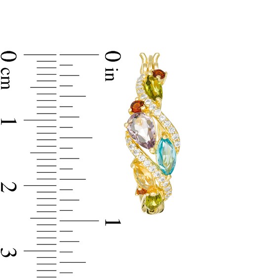 Multi-Gemstone and Lab-Created White Sapphire Cascading Cluster Hoop Earrings in Sterling Silver with 18K Gold Plate