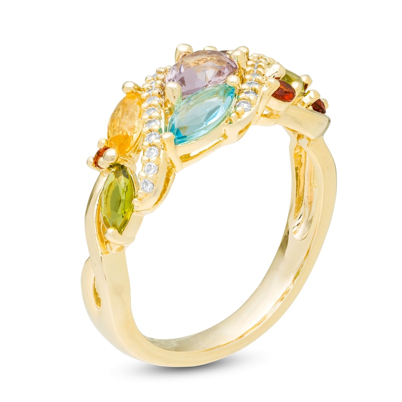 Main Image 3 of Multi-Gemstone and Lab-Created White Sapphire Cascading Cluster Ring in Sterling Silver with 18K Gold Plate - Size 7