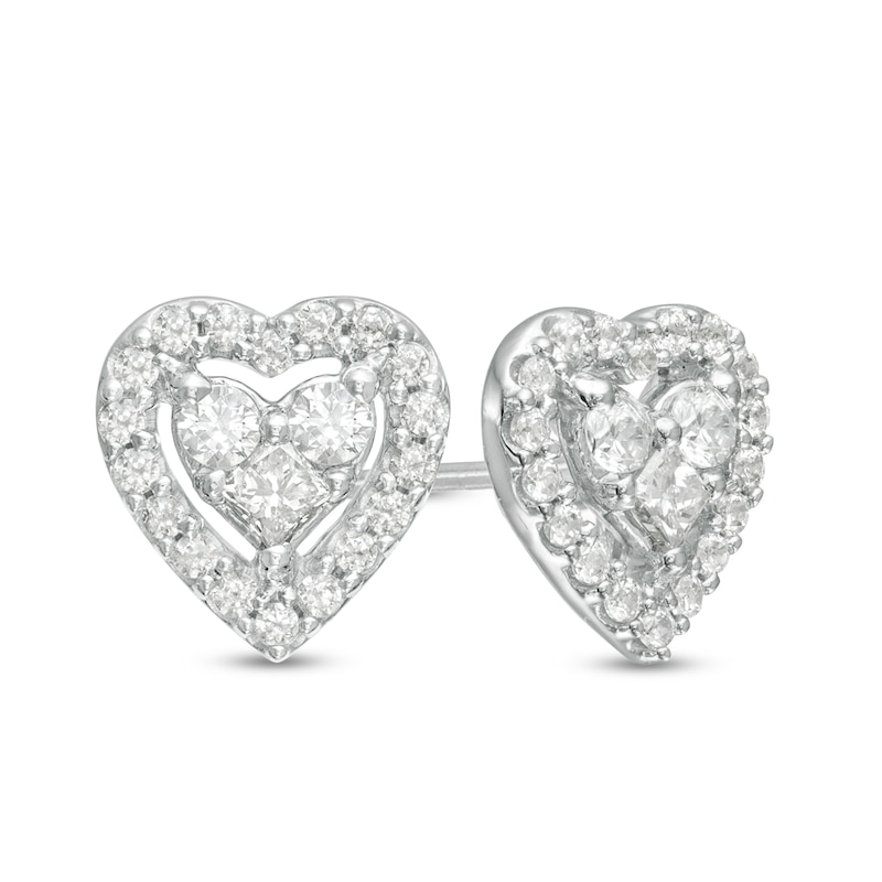 Main Image 1 of 1/2 CT. T.W. Diamond Heart-Shaped Stud Earrings in 10K White Gold
