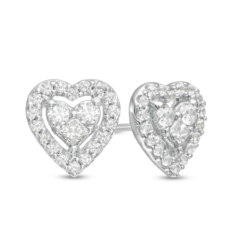 1/2 CT. T.W. Diamond Heart Cluster Stud Earrings in 10K White Gold