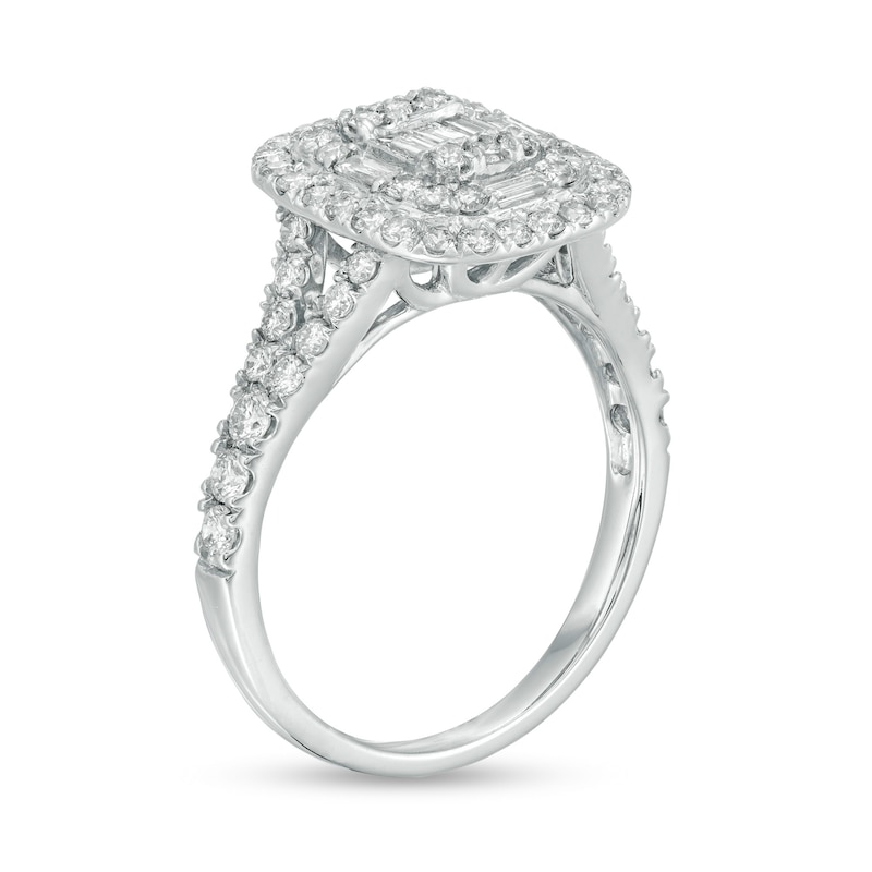 Main Image 3 of 1 CT. T.W. Baguette and Round Diamond Cushion Frame Ring in 10K White Gold