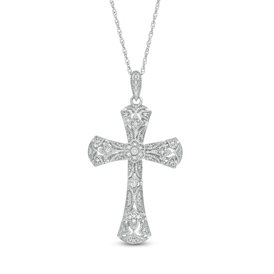 1/8 CT. T.w. Diamond Cross Vintage-Style Pendant in Sterling Silver