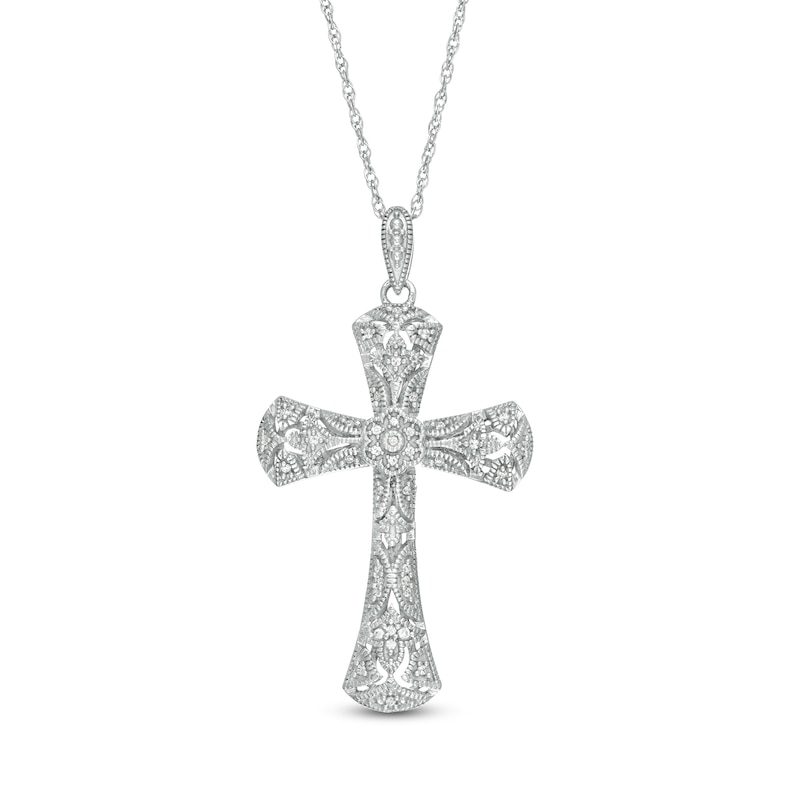 Main Image 1 of 1/8 CT. T.W. Diamond Cross Vintage-Style Pendant in Sterling Silver
