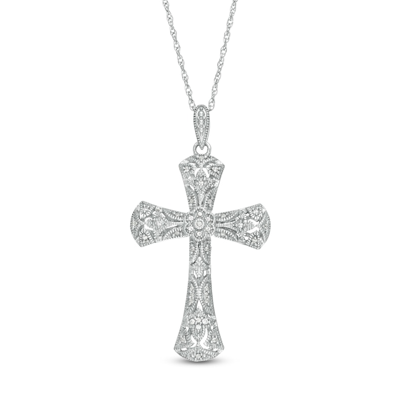 1/8 CT. T.W. Diamond Cross Vintage-Style Pendant in Sterling Silver