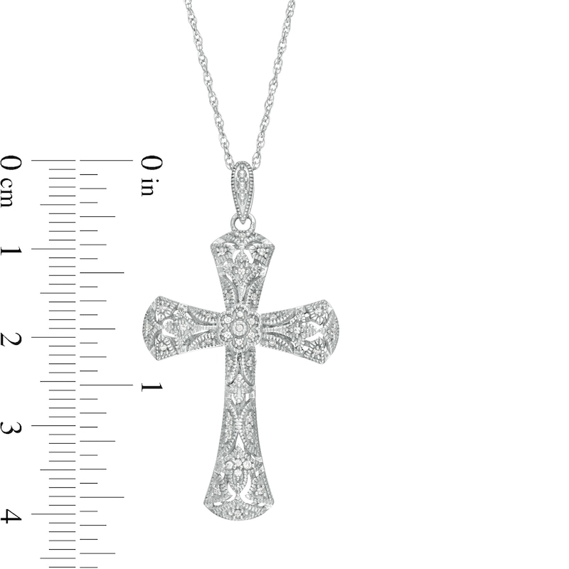 Main Image 3 of 1/8 CT. T.W. Diamond Cross Vintage-Style Pendant in Sterling Silver