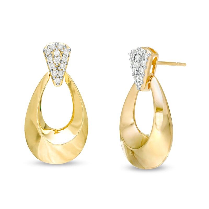 Main Image 1 of 1/4 CT. T.W. Diamond Doorknocker Drop Earrings in 10K Gold