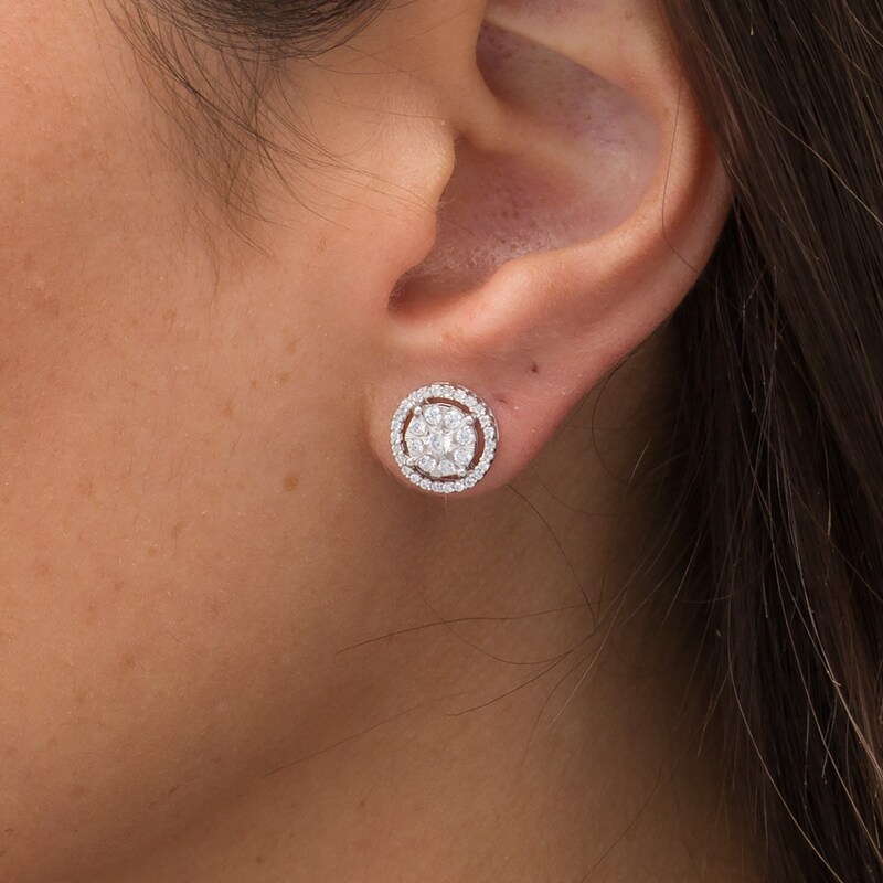 Main Image 2 of 1/2 CT. T.W. Composite Diamond Frame Stud Earrings in 10K White Gold