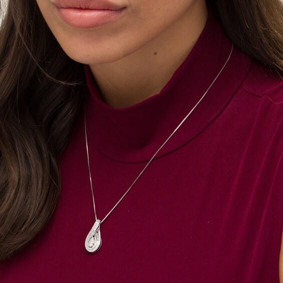 3/4 CT. T.w. Baguette and Round Diamond Teardrop Frame Pendant in 10K White Gold